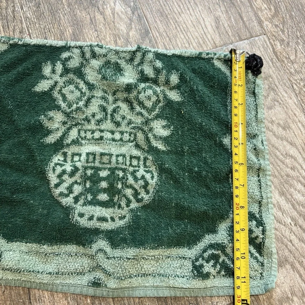 Vtg Cannon Royal Family Hand Towel Hanging Loop Green Flower Vase 12x16 MCM 70's